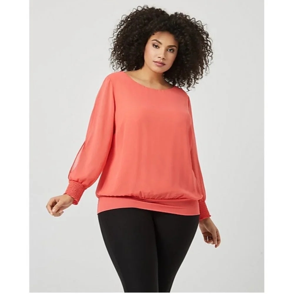 Women Le Chateau Chiffon Boat Neck Papaya Color Blouse Size 3X